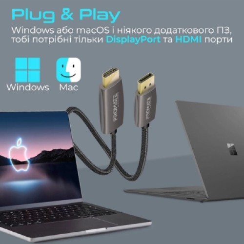 Кабель мультимедийный DisplayPort to HDMI prolink-dp200.black Promate (prolink-dp200.black)