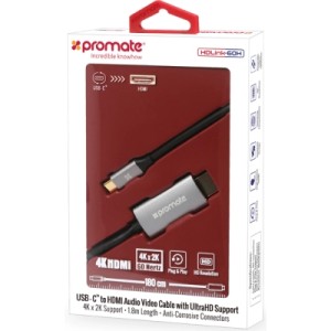 Кабель мультимедийный USB-C to HDMI hdlink-60h.grey Promate (hdlink-60h.grey)