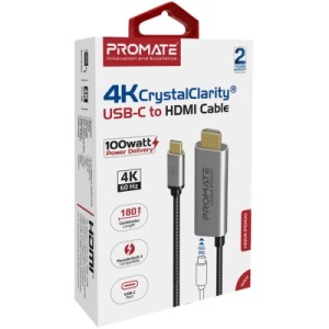Кабель мультимедийный USB-C to HDMI hdmi-pd100.grey Promate (hdmi-pd100.grey)