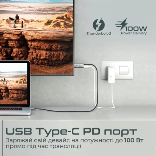 Кабель мультимедийный USB-C to HDMI hdmi-pd100.grey Promate (hdmi-pd100.grey)