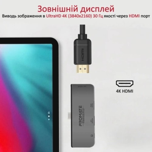 Концентратор Promate USB Hub 4 ports padhub-pro.grey (padhub-pro.grey)
