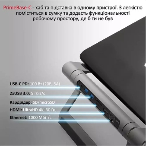 Концентратор Promate USB Hub 9 ports primebase-c.grey (primebase-c.grey)