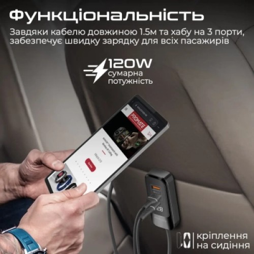 Зарядное устройство Promate gearhub-120w.black
