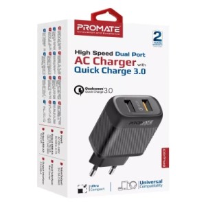 Зарядное устройство Promate biplug-qc3.eu-bk