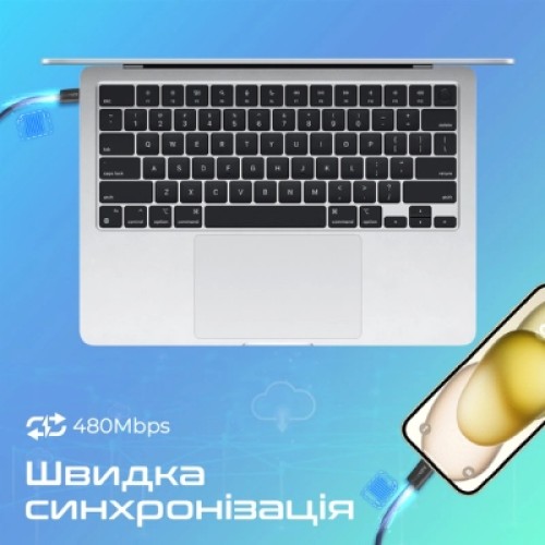 Дата кабель USB-C to USB-C ecoline-cc120.navy Promate (ecoline-cc120.navy)