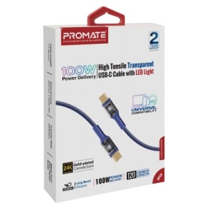 Дата кабель USB-C to USB-C lucidline-cc200.navy Promate (lucidline-cc200.navy)