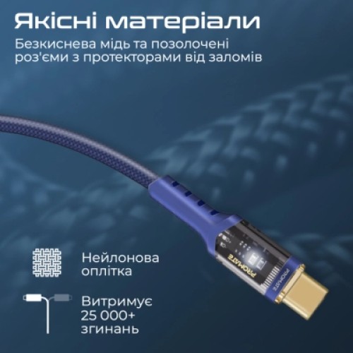 Дата кабель USB-C to USB-C lucidline-cc200.navy Promate (lucidline-cc200.navy)