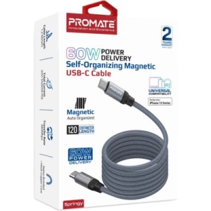 Дата кабель USB-C to USB-C springy.grey Promate (springy.grey)