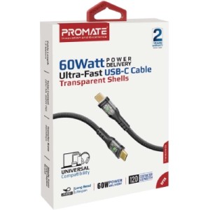 Дата кабель USB-C to USB-C transline-cc.black Promate (transline-cc.black)