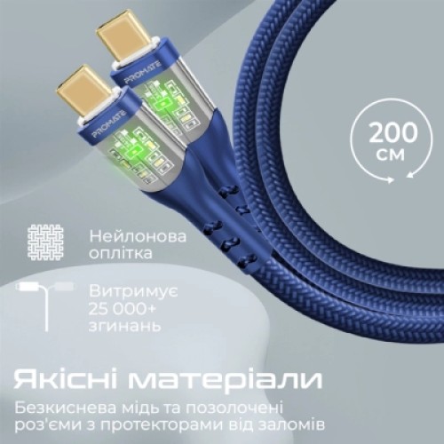 Дата кабель USB-C to USB-C transline-cc200.navy Promate (transline-cc200.navy)