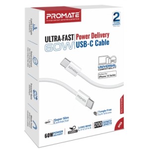Дата кабель USB-C to Lightning ecoline-ci120.white Promate (ecoline-ci120.white)
