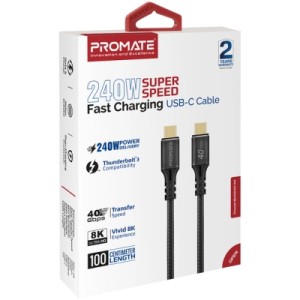 Дата кабель USB-C to USB-C powerbolt240-1m.black Promate (powerbolt240-1m.black)
