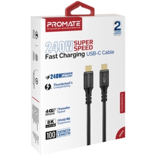 Дата кабель USB-C to USB-C powerbolt240-2m.black Promate (powerbolt240-2m.black)