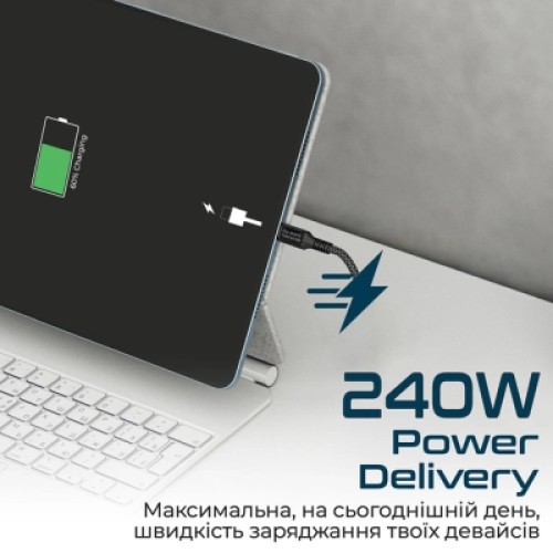 Дата кабель USB-C to USB-C powerbolt240-2m.black Promate (powerbolt240-2m.black)