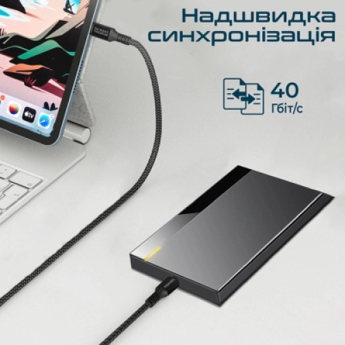 Дата кабель USB-C to USB-C powerbolt240-2m.black Promate (powerbolt240-2m.black)