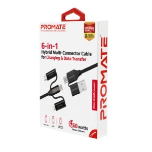 Дата кабель USB 2.0 AM to Lightning + Micro 5P + Type-C pentapower.black Promate (pentapower.black)