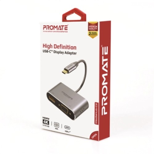 Переходник USB-C to HDMI/VGA mediahub-c2.grey Promate (mediahub-c2.grey)