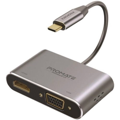 Переходник USB-C to HDMI/VGA mediahub-c2.grey Promate (mediahub-c2.grey)