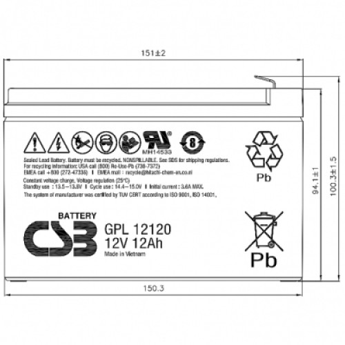 Батарея к ИБП CSB 12В 12 Ач (GPL12120 F2)