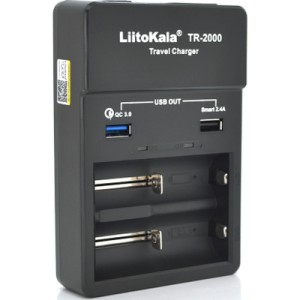 Зарядное устройство для аккумуляторов Liitokala 2 Slots, USB1/QC/3.0, USB2/2.4A, NiMHC(R14)/SC/AA/AAA/17670, Li-ion10440...26650 (Lii-TR2000)