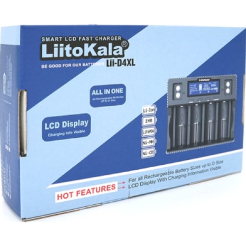 Зарядное устройство для аккумуляторов Liitokala 4 Slots+2, Ni-MH/Ni-CdAA,AAA,C, +Крона, Li-ion/IMR32650,21700,18650 (Lii-D4XL)