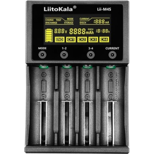 Зарядное устройство для аккумуляторов Liitokala 4 Slots, Type-C, LED disp, Li-ion 3.7V/1.2V, AA/AAA, 18650/26650/16340/14500/10440/18500 (Lii-M4S)