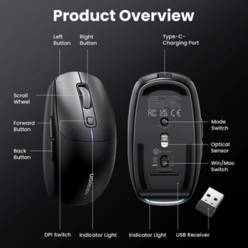 Мышка Ugreen MU103 Wireless/Bluetooth Black (90539)