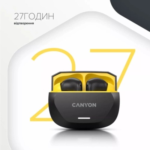 Наушники Canyon Hexagon 7 TWS ANC+ENC Wireless Charge Black/Yellow (CNS-TWS7BY)