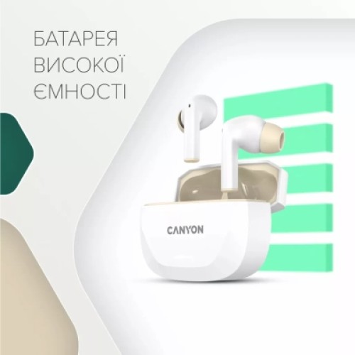 Наушники Canyon Hexagon 7 TWS ANC+ENC Wireless Charge White/Beige (CNS-TWS7WB)