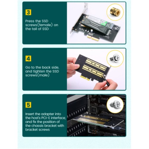 Контроллер Ugreen PCI-E 3.0 for SSD M.2 NVMe + M.2 NGFF CM302 (70504)