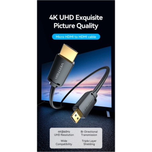 Кабель мультимедийный HDMI to HDMI Micro 3.0m V2.0 4K 60Hz18Gbps HDR Dolby Vention (AGIBI)