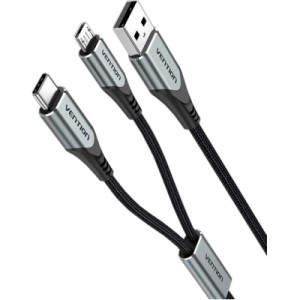 Дата кабель USB 2.0 AM to Micro 5P + Type-C 0.5m Y-Splitter 480Mbps Aluminum Alloy Gray Vention (CQGHD)
