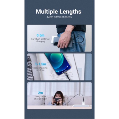 Дата кабель USB 2.0 AM to Lightning 2.0m 2.4A Aluminum Alloy Purple Vention (LABVH)