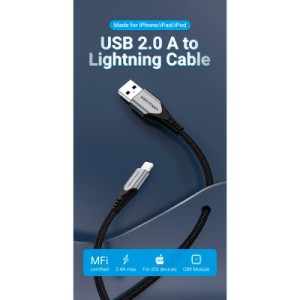 Дата кабель USB 2.0 AM to Lightning 2.0m 2.4A Aluminum Alloy Purple Vention (LABVH)