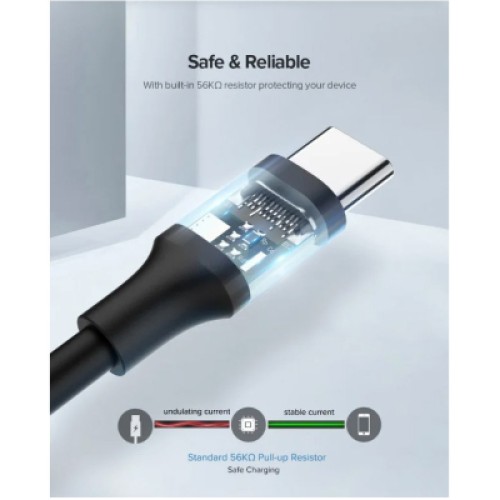 Дата кабель USB 2.0 AM to Type-C 0.5m 3.0A (18W) Nickel Plating US287 Black Ugreen (60115)