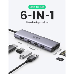 Концентратор Ugreen USB3.1 Type-C to HDMI 4K60Hz/USB 3.0х2/SD/TF/PD 100W 5-in-1 CM511 (60383)