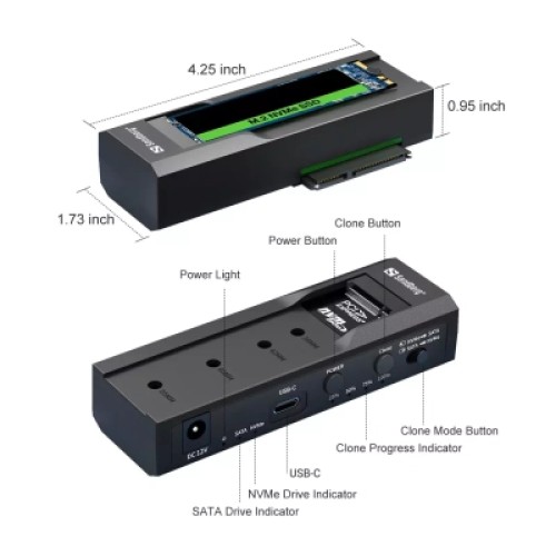 Док-станция Sandberg USB3.2 Type-C toSSD M2/NVMe SATA Cloner & Dock Sandberg (136-49)