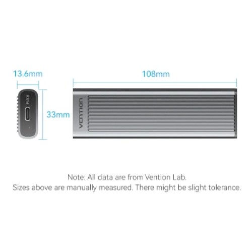 Карман внешний Vention SSD M.2 (NVME) M-key USB Type-C 3.2 10Gbps Heat Sink Aluminum (KPKH0)