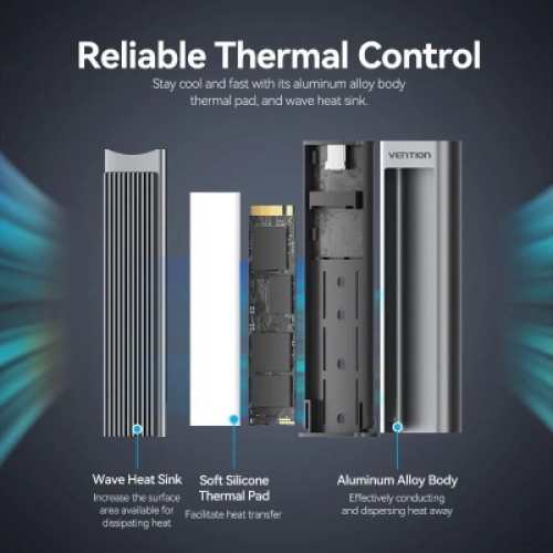 Карман внешний Vention SSD M.2 (NVME) M-key USB Type-C 3.2 10Gbps Heat Sink Aluminum (KPKH0)