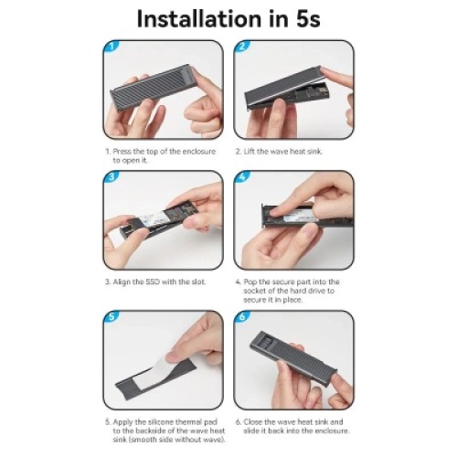 Карман внешний Vention SSD M.2 (NVME) M-key USB Type-C 3.2 10Gbps Heat Sink Aluminum (KPKH0)
