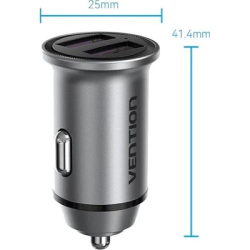 Зарядное устройство Vention 2USB-A 30W QC3.0 Gray Mini Style Aluminium Alloy Type (FFEH0)