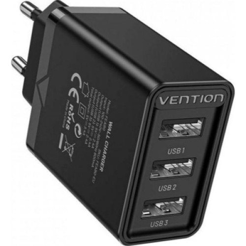 Зарядное устройство Vention 3xUSB A 12W Black (FEAB0-EU)