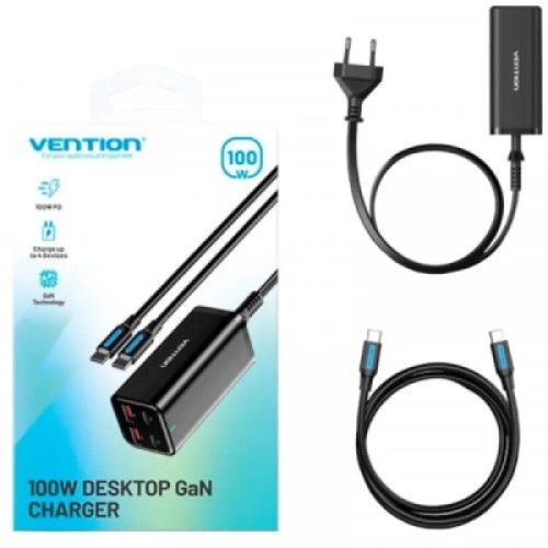 Зарядное устройство Vention 4xUSB 100W (2xUSB-C+2xUSB-A) PD3.0/QC 3.0/GaN Black (FBSBG-EU)