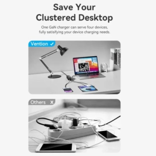 Зарядное устройство Vention 4xUSB 100W (2xUSB-C+2xUSB-A) PD3.0/QC 3.0/GaN Black (FBSBG-EU)