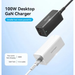 Зарядное устройство Vention 4xUSB 100W (2xUSB-C+2xUSB-A) PD3.0/QC 3.0/GaN White (FBSWG-EU)