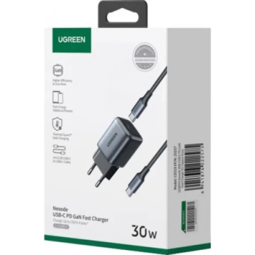 Зарядное устройство Ugreen 1xUSB 30W (USB-C) Gan PD Nexode Mini + PD cable Grey CD319 (25257)