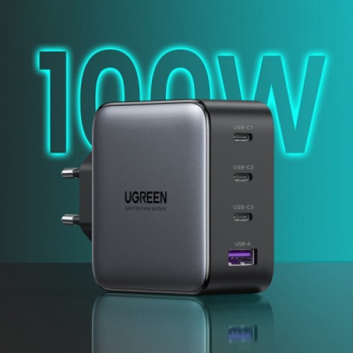 Зарядное устройство Ugreen 4xUSB 100W (3xUSB-C+USB-A) Gan Tech Fast GAN Charger black CD226 (40747)