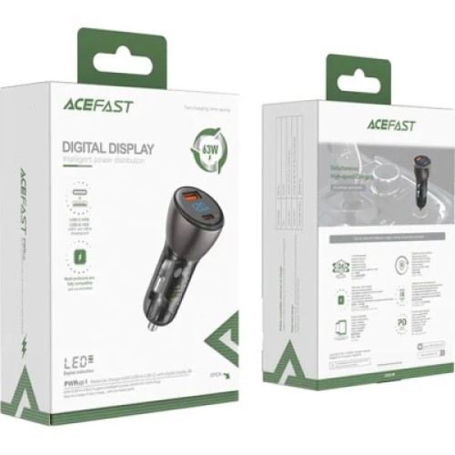 Зарядное устройство Acefast 2xUSB 63W (USB-C + USB-A) B6 with digital display (6974316280972)