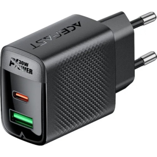 Зарядное устройство Acefast 2xUSB 30W (USB-C+USB-A) Gan A98 Black (6974316283263)