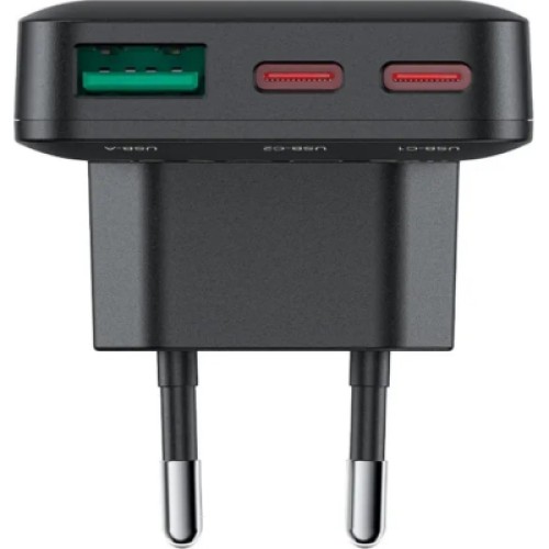 Зарядное устройство Acefast 3xUSB 65W (2xUSB-C+USB-A) Gan A100 Fast Charger Ultra thin black (6974316283492)